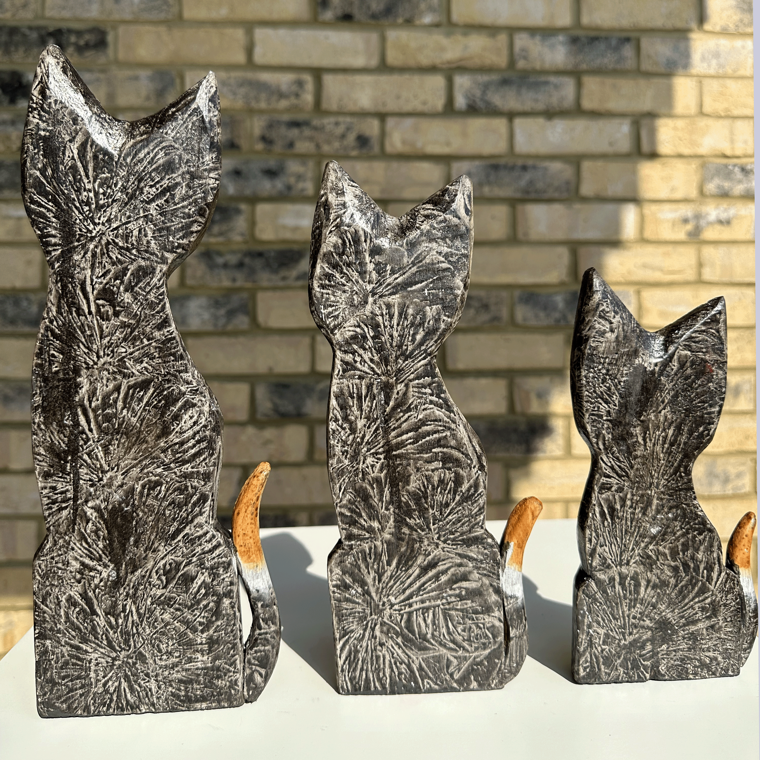 Wooden Cat Sculpture, Cat Statue, Cat Figurine, wooden sculptures decor (Black - 25 cm) - Image 5