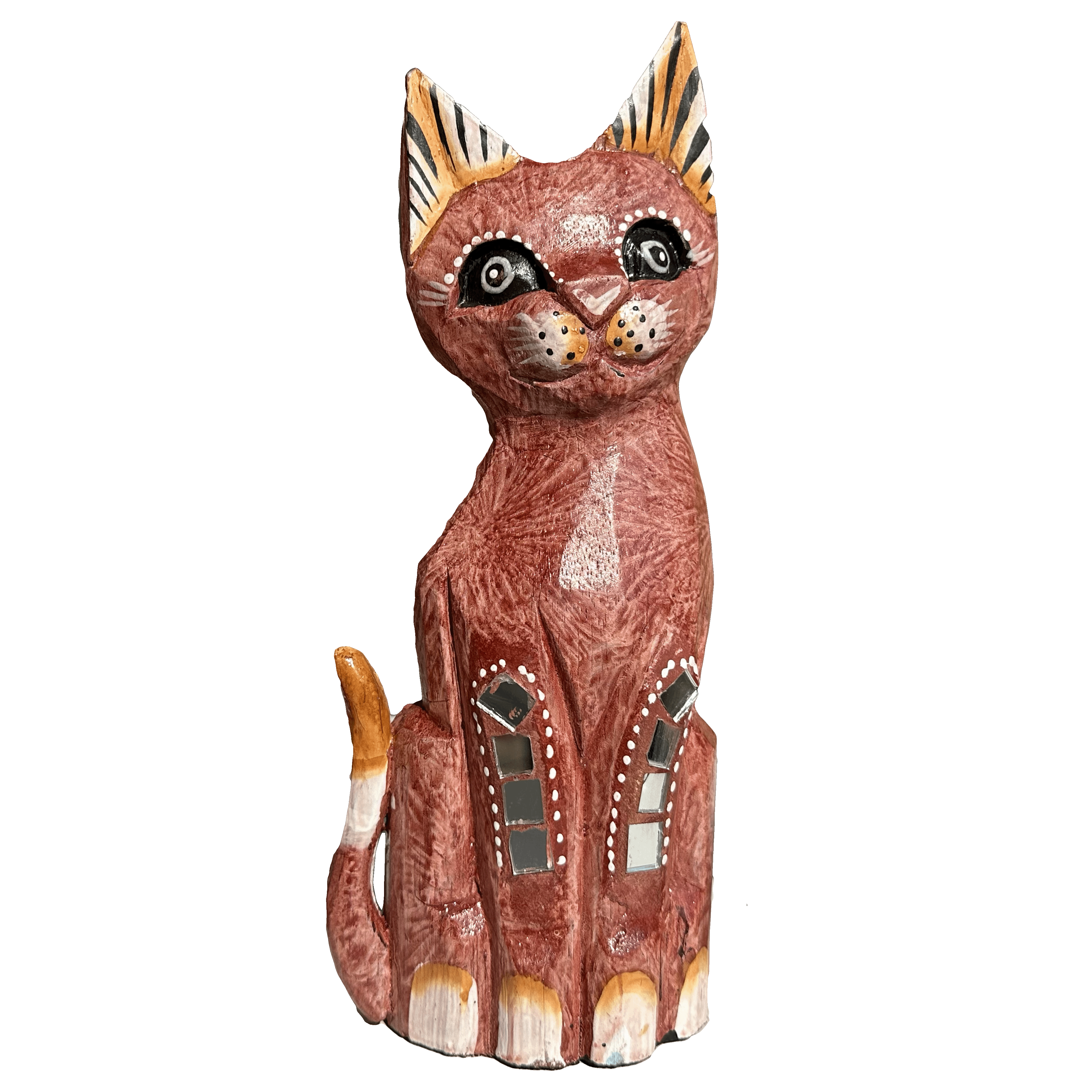 Wooden Cat Sculpture, Cat Statue, Cat Figurine, wooden sculptures decor (Pink - 25 cm)