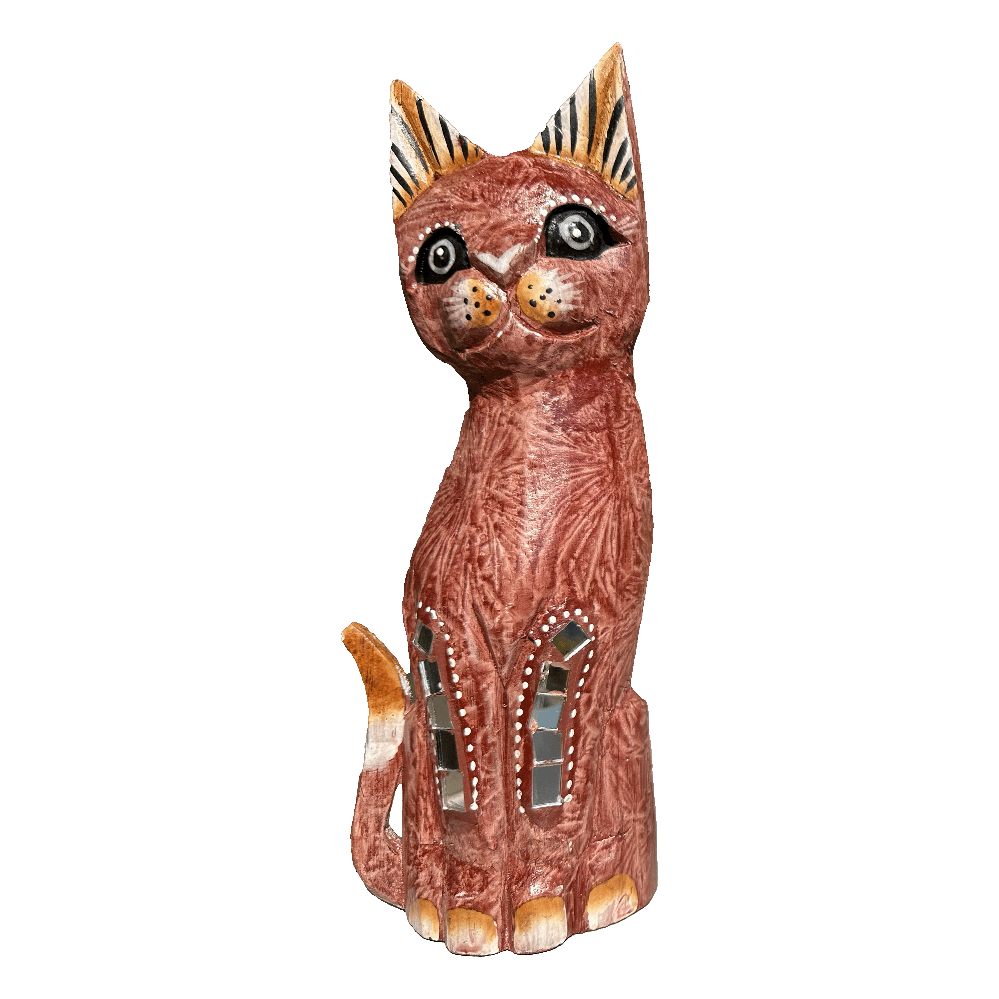 Wooden Cat Sculpture, Cat Statue, Cat Figurine, wooden sculptures decor (Pink - 30 cm)