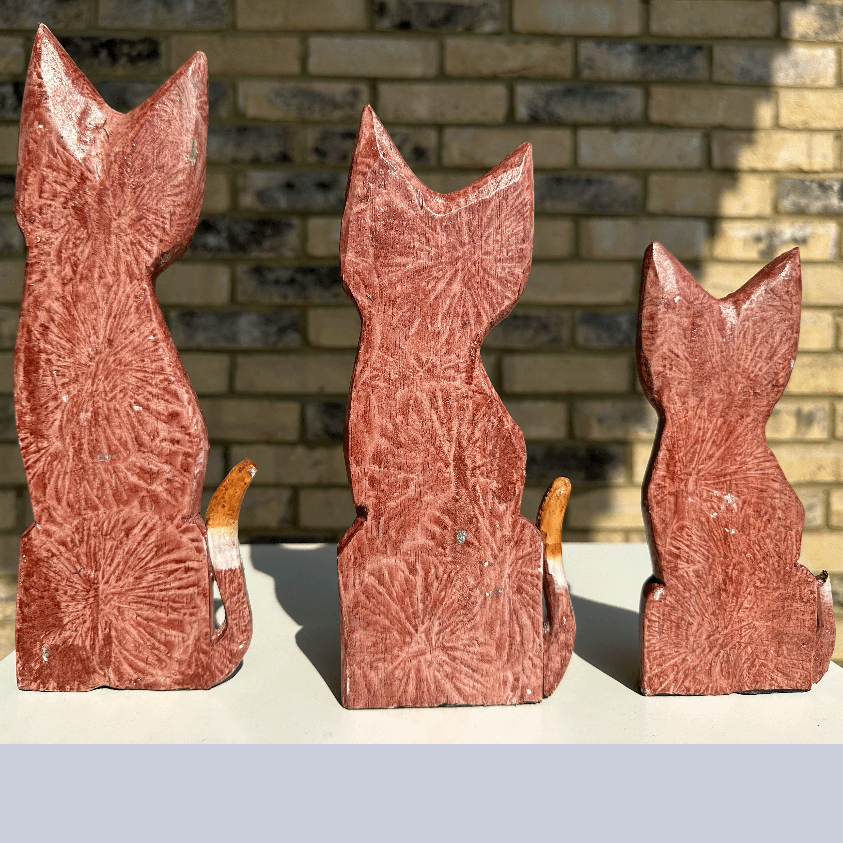 Wooden Cat Sculpture, Cat Statue, Cat Figurine, wooden sculptures decor (Pink - 25 cm) - Image 4